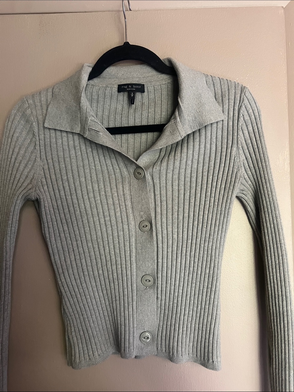 rag & bone mint Ribbed Button-Up Collared Cardigan - Picture 3 of 3